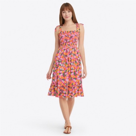 Draper James Taylor Blossom Smocked Orange Printed Midi Dress Size Medium - Picture 1 of 16